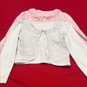Kids Lace Cardigan Set - Cream and Pink